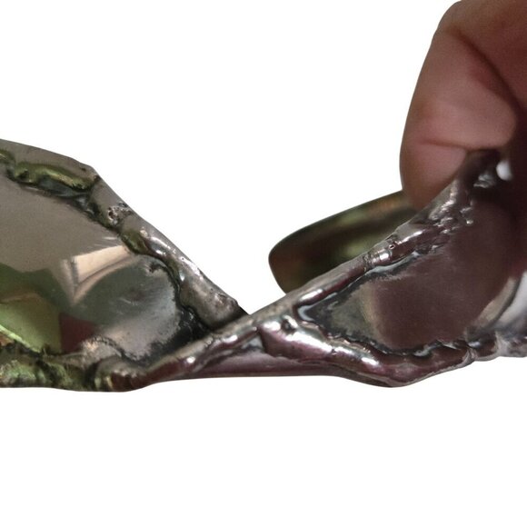 Vintage Unique Brutalist Hammered Silver Cuff Necklace Adjustable 1.25 - Picture 2 of 5